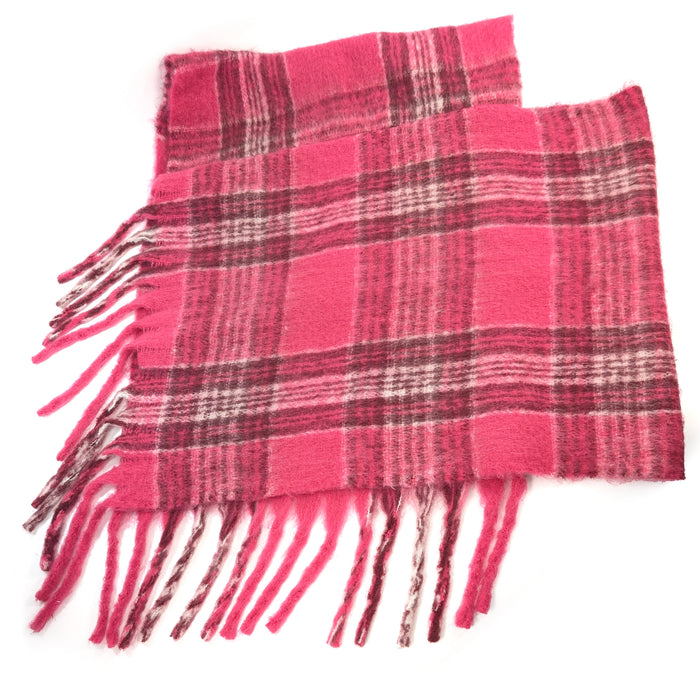 Bright Pink Check Plaid Poncho - Thick Cosy Feel