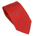 Bright Red 100% Italian Silk Tie with Blue Dotted Micro Floral Pattern