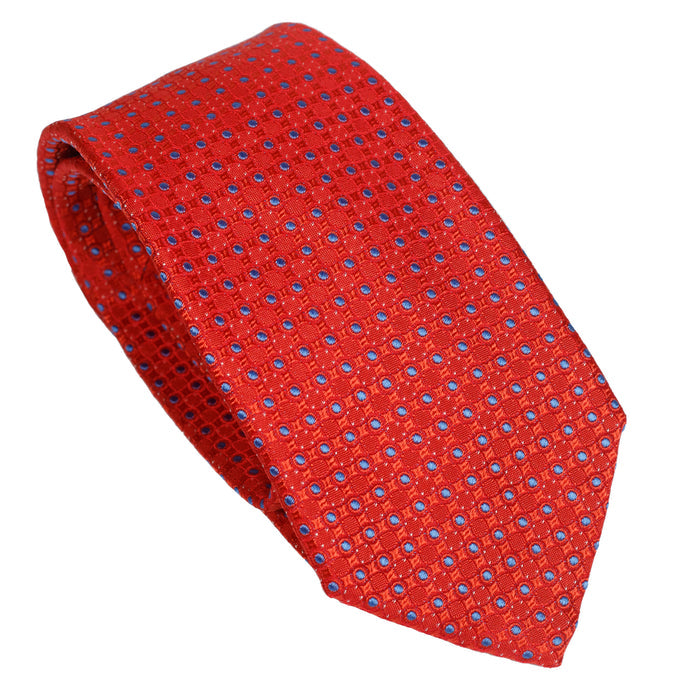 Bright Red 100% Italian Silk Tie With Micro Dotted Pattern