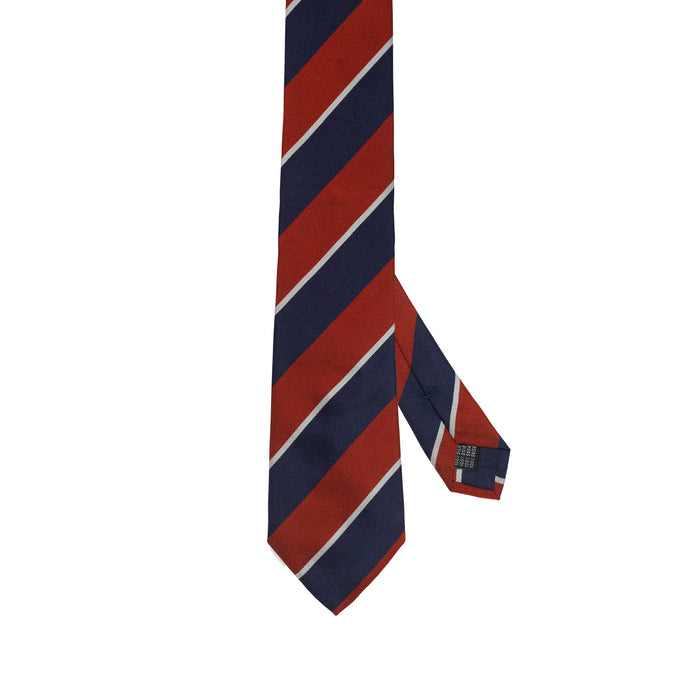 Burgundy 100% Italian Silk Tie With Blue Regimental Stripes