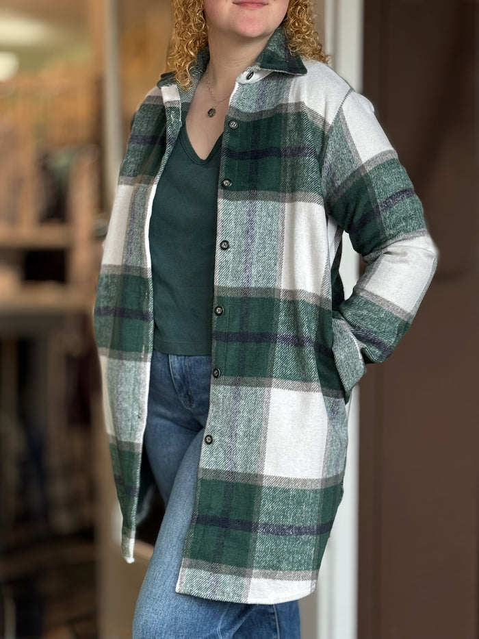 Cammie Plaid Shacket in Hunter Green