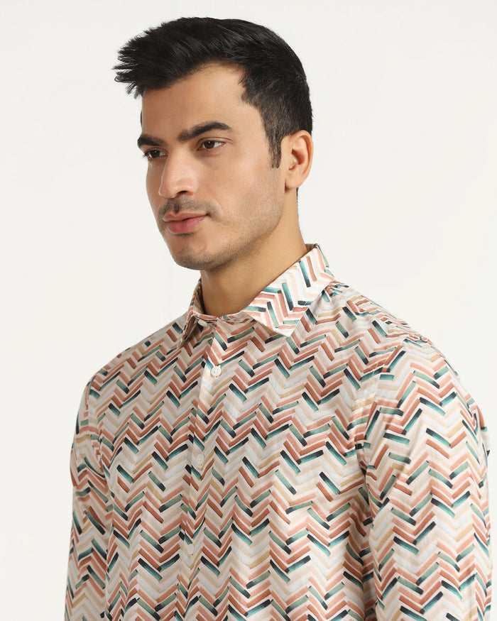 Casual Beige Printed Shirt - Alba