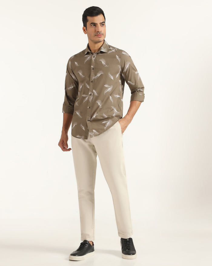 Casual Beige Printed Shirt - Geri
