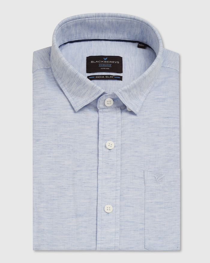 Casual Blue Solid Shirt - Josko