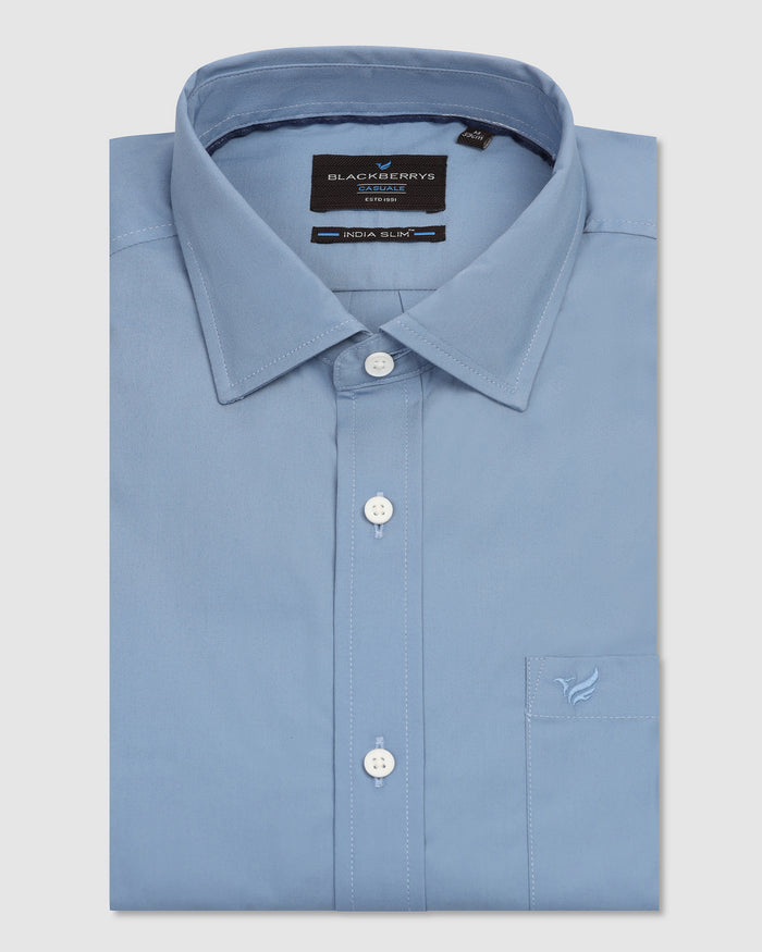 Casual Blue Solid Shirt - Lujo