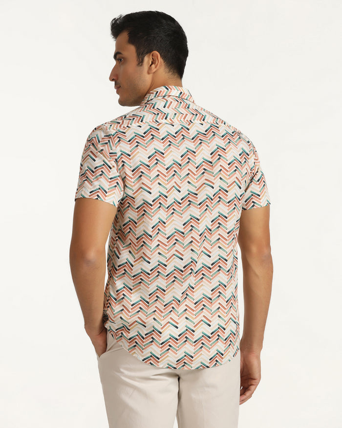 Casual Half Sleeve Beige Printed Shirt - Alba
