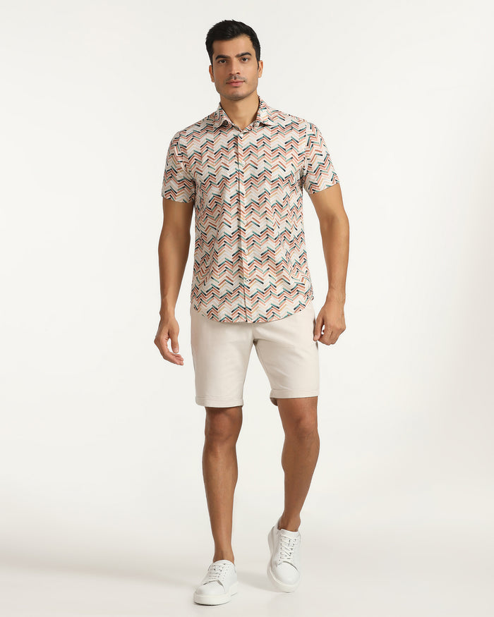 Casual Half Sleeve Beige Printed Shirt - Alba