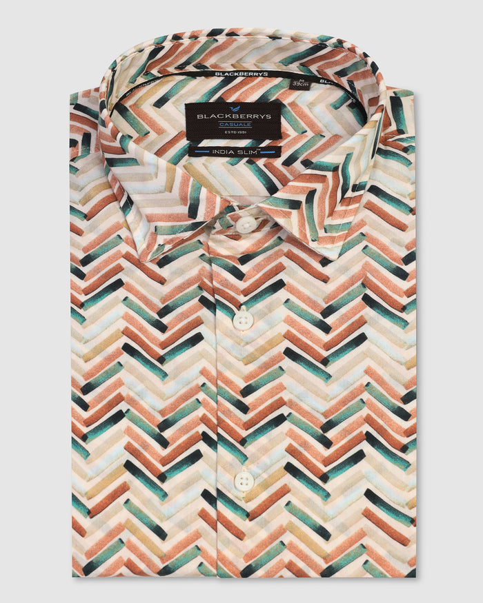 Casual Half Sleeve Beige Printed Shirt - Alba