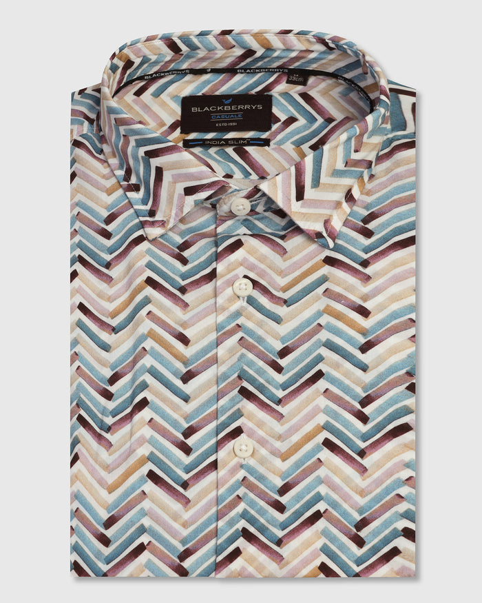Casual Half Sleeve Blue Printed Shirt - Alba