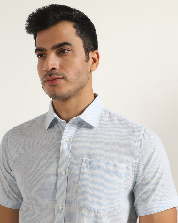 Casual Half Sleeve Blue Stripe Shirt - Marven