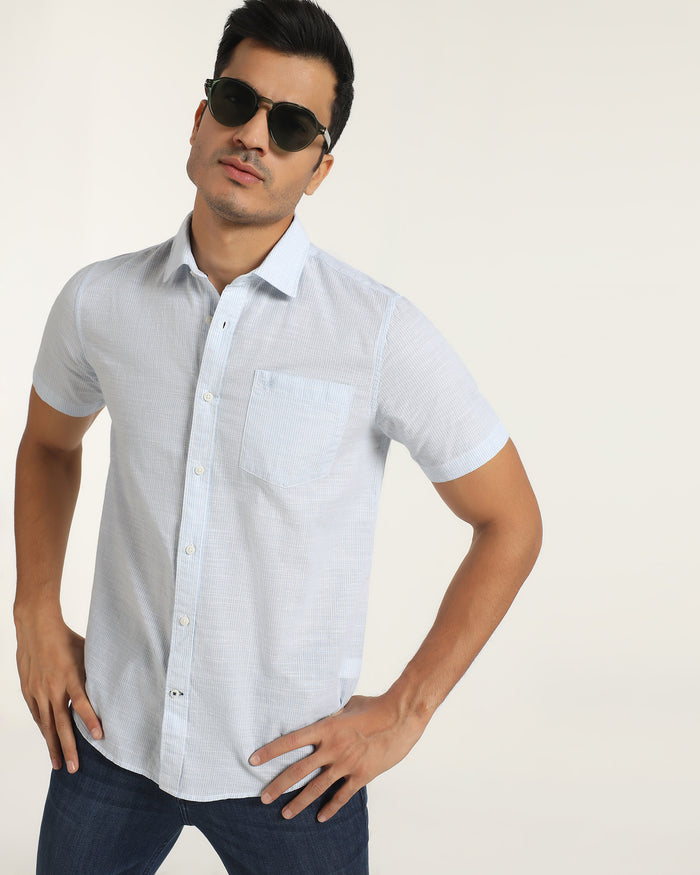 Casual Half Sleeve Blue Stripe Shirt - Marven