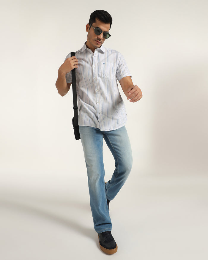 Casual Half Sleeve Blue Stripe Shirt - Masami