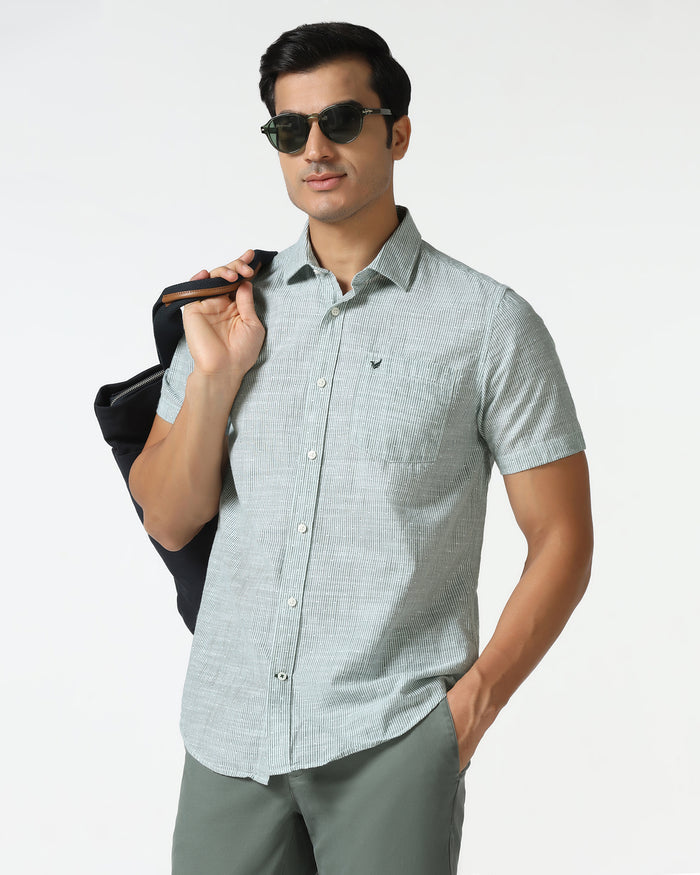Casual Half Sleeve Green Stripe Shirt - Marven