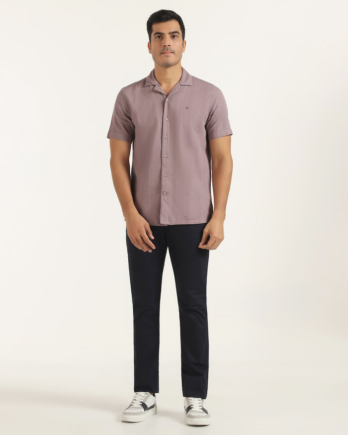 Casual Half Sleeve Pink Textured Shirt - Elister