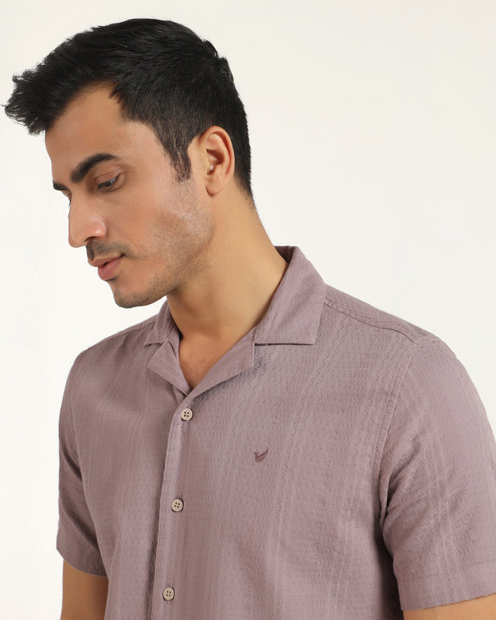 Casual Half Sleeve Pink Textured Shirt - Elister