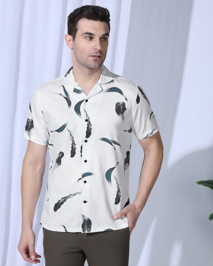 Casual Half Sleeve White Printed Shirt - Rowen