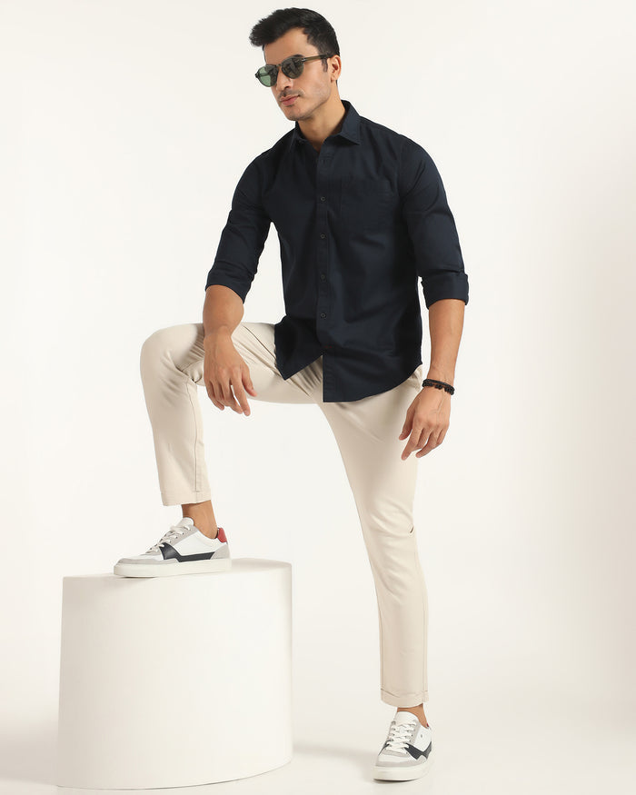 Casual Navy Solid Shirt - Juro