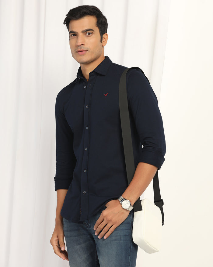 Casual Navy Solid Shirt - Pelantos