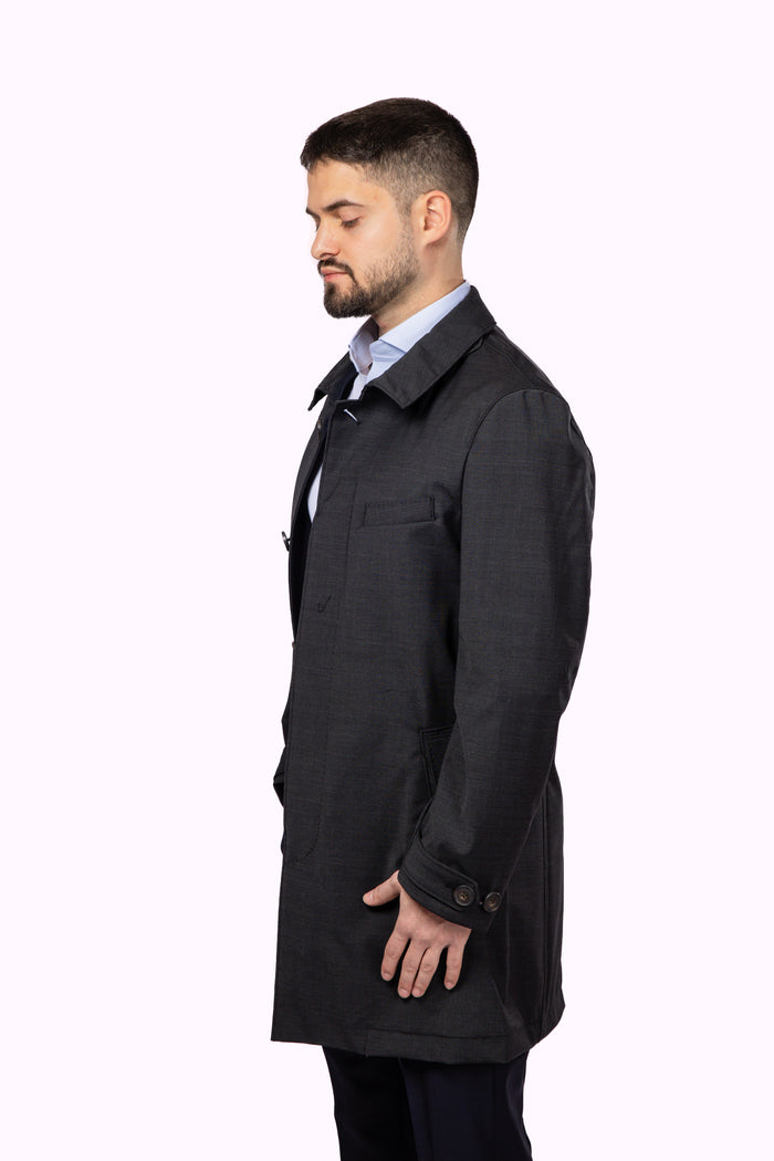 Charcoal Waterproof Wool Raincoat - Atica Man
