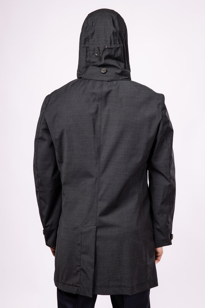 Charcoal Waterproof Wool Raincoat - Atica Man