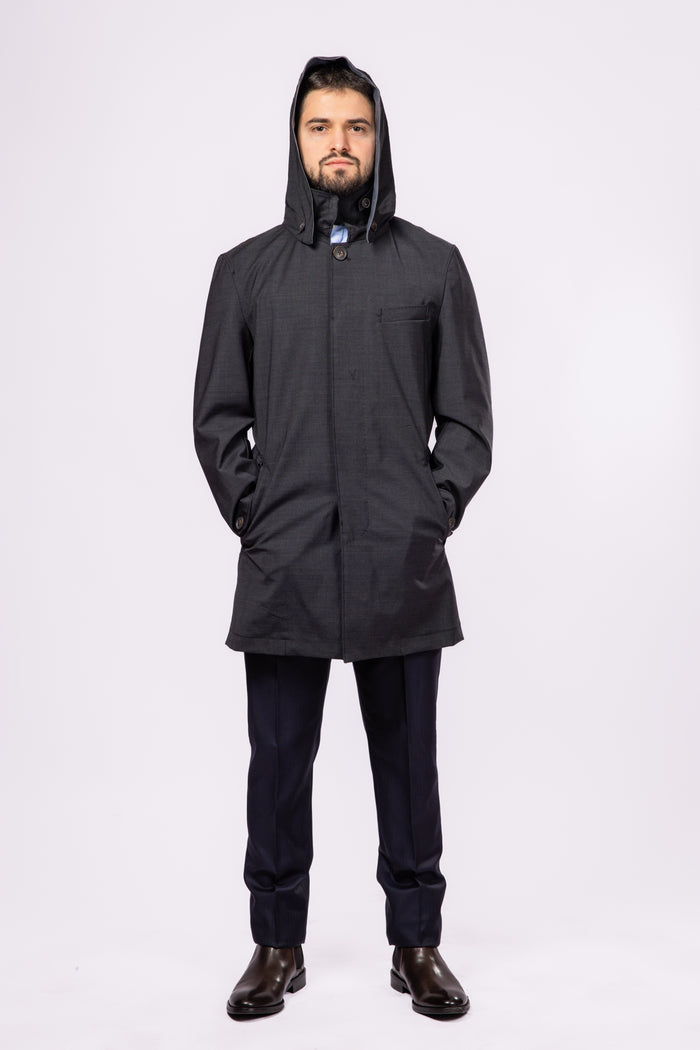 Charcoal Waterproof Wool Raincoat - Atica Man