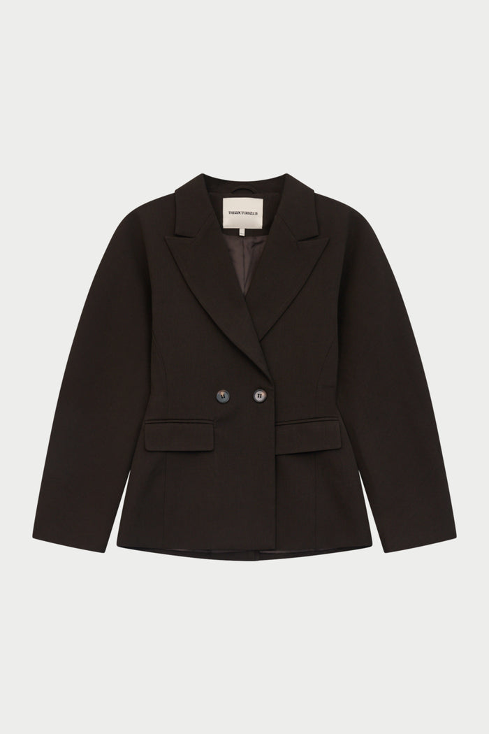 CINCHED WAIST BLAZER - CHOCOLATE