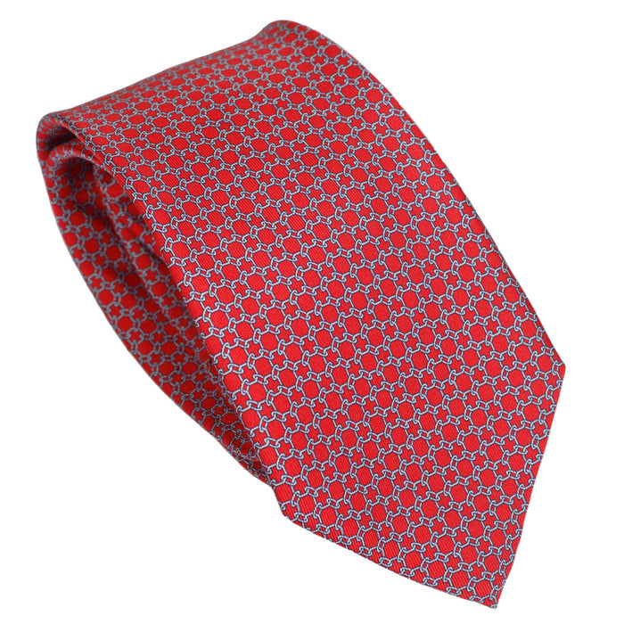 Classic Red 100% Italian Silk Tie with Micro Geometric Pattern