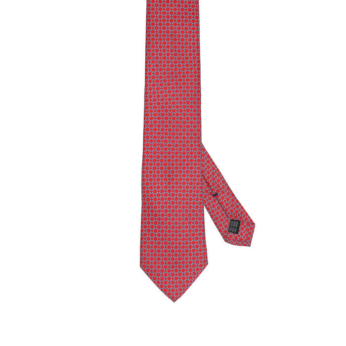 Classic Red 100% Italian Silk Tie with Micro Geometric Pattern