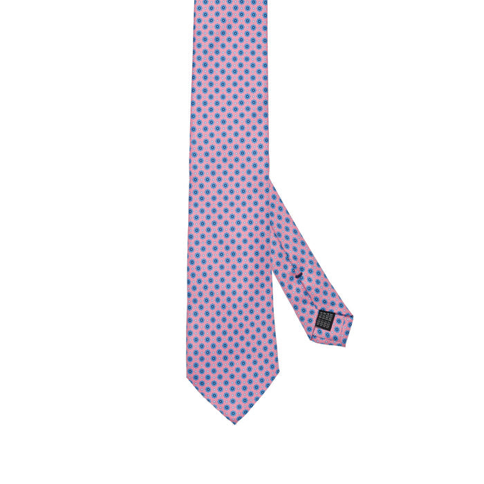 Coal Pink Pure 100% Italian Silk Tie with Blue Floral Pattern