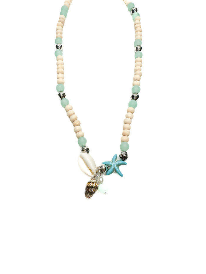 Coralie Charm Necklace with seafoam beads and coastal charms from Ardor Boutique