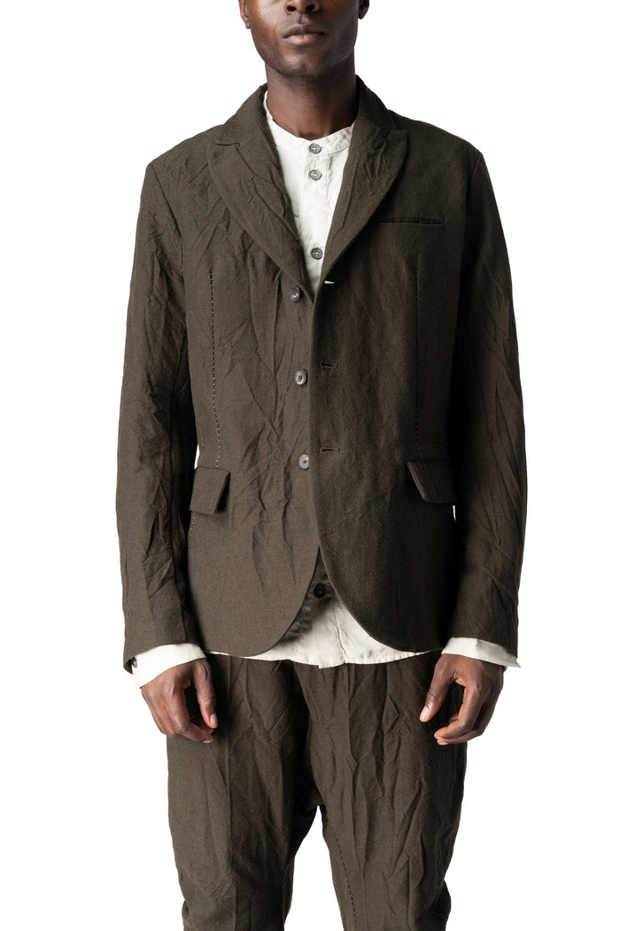 Crushed wool and linen 3 button jacket, Mocha