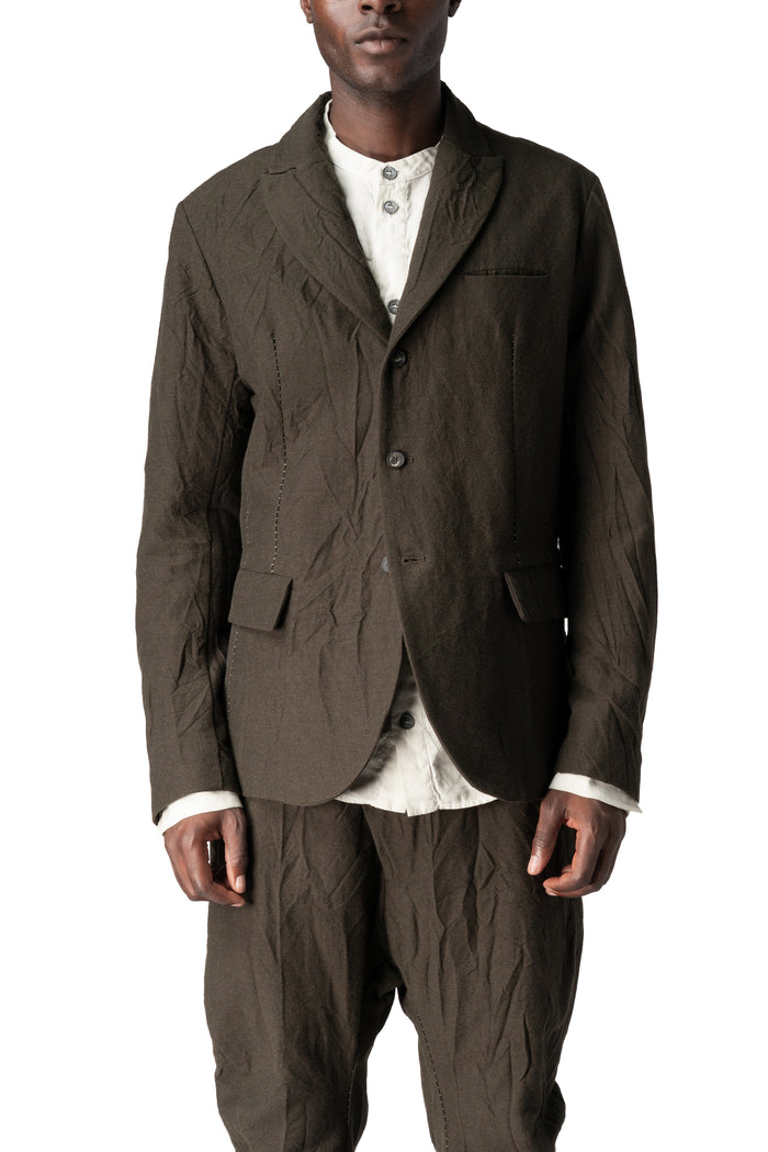 Crushed wool and linen 3 button jacket, Mocha