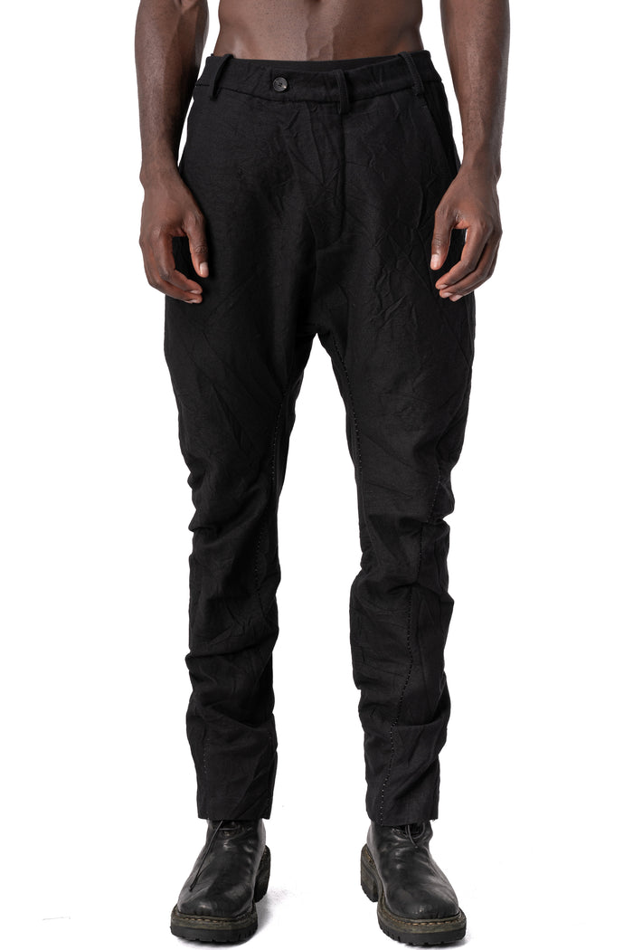 Crushed wool and linen baggy stitched trousers, Black