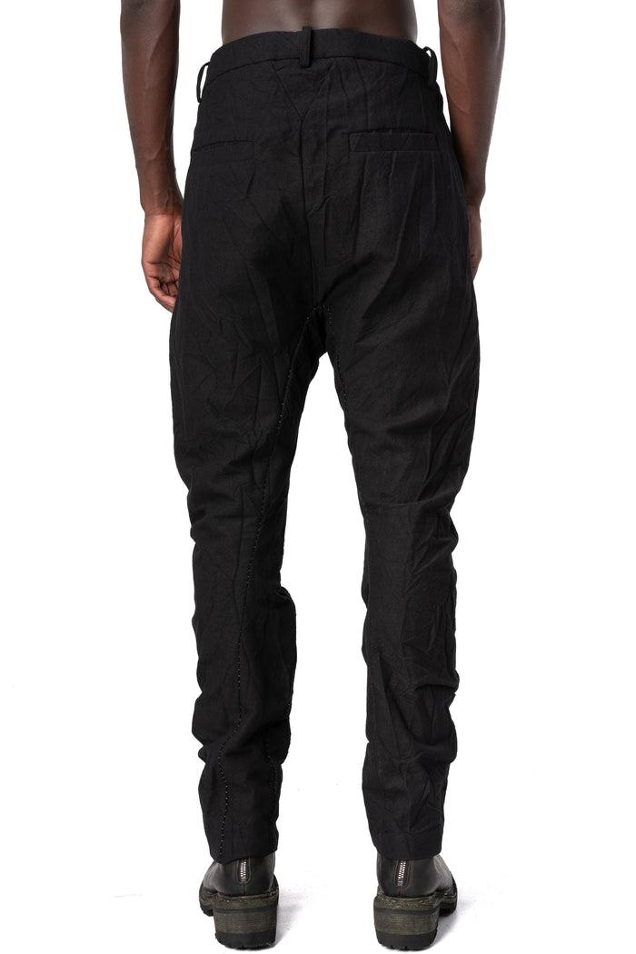 Crushed wool and linen baggy stitched trousers, Black