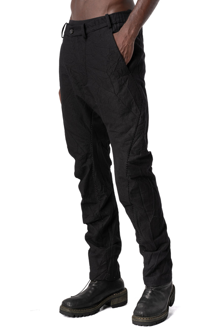 Crushed wool and linen baggy stitched trousers, Black