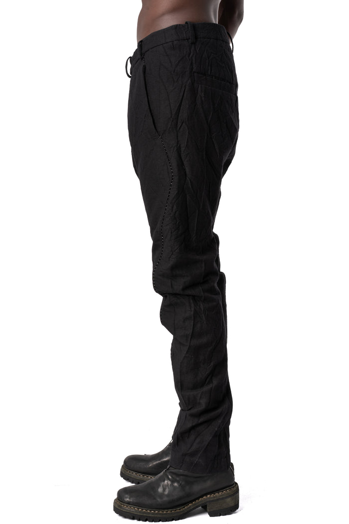 Crushed wool and linen baggy stitched trousers, Black