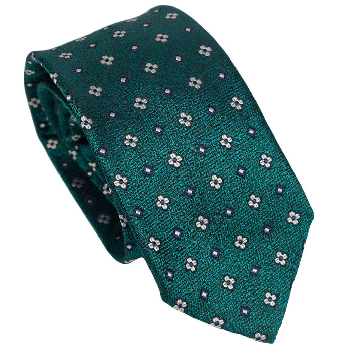 Deep Green 100% Italian Silk Tie with Micro Floral Pattern