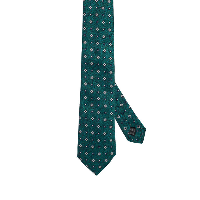 Deep Green 100% Italian Silk Tie with Micro Floral Pattern