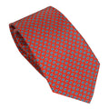 Deep Red 100% Italian Silk Tie With Blue Micro Floral Square Pattern