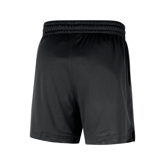 Back view of the plain black mesh athletic shorts showcasing a clean design without logos or graphics
