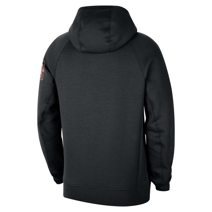 Rear view of a plain black Denver Nuggets Nike pullover hoody with a hood and long sleeves