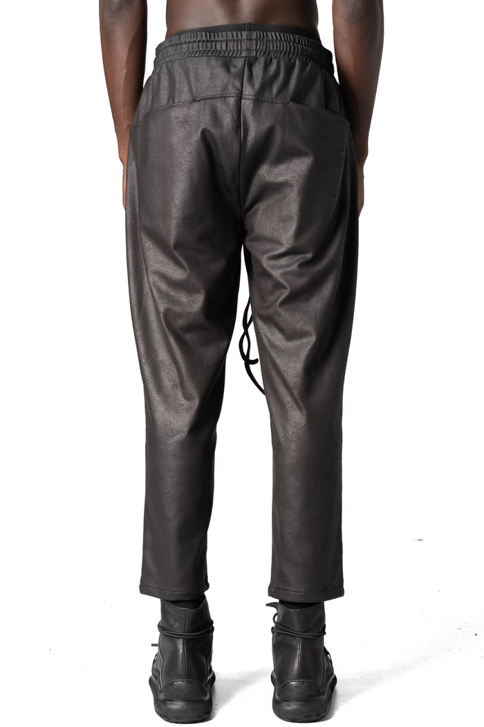 Eco vegan leather drawstring pants, Black