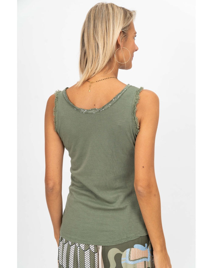 Elisa Sequin Tank in Olive