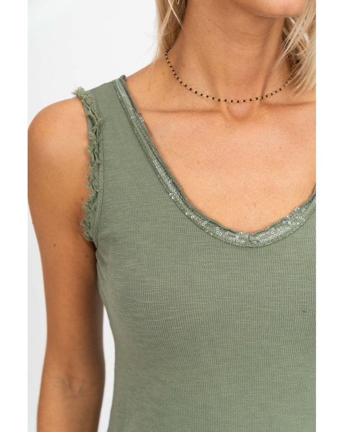 Elisa Sequin Tank in Olive