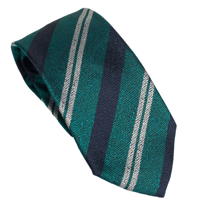 English Green  100% Italian Silk Tie With Navy Diagonal Stripes