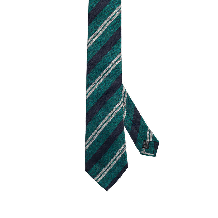 English Green  100% Italian Silk Tie With Navy Diagonal Stripes