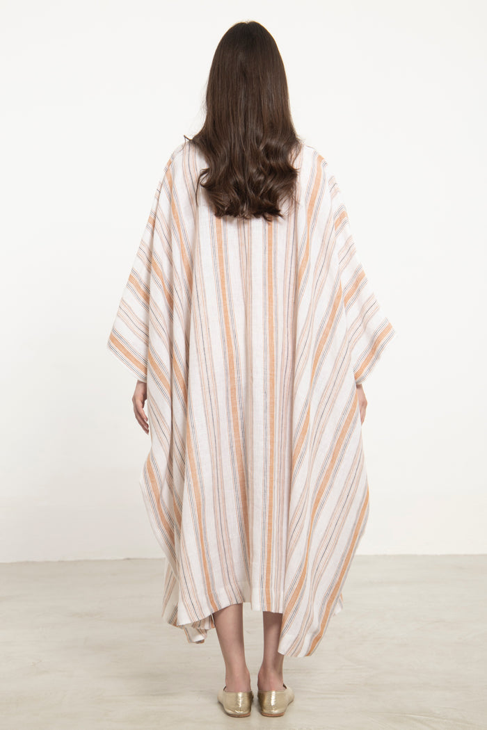 Fahed Buttoned Linen Beige Stripes Jellaba