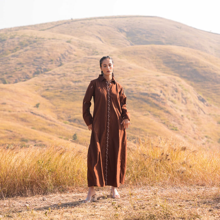 Flavia Brown Long Dress & Jacket Set