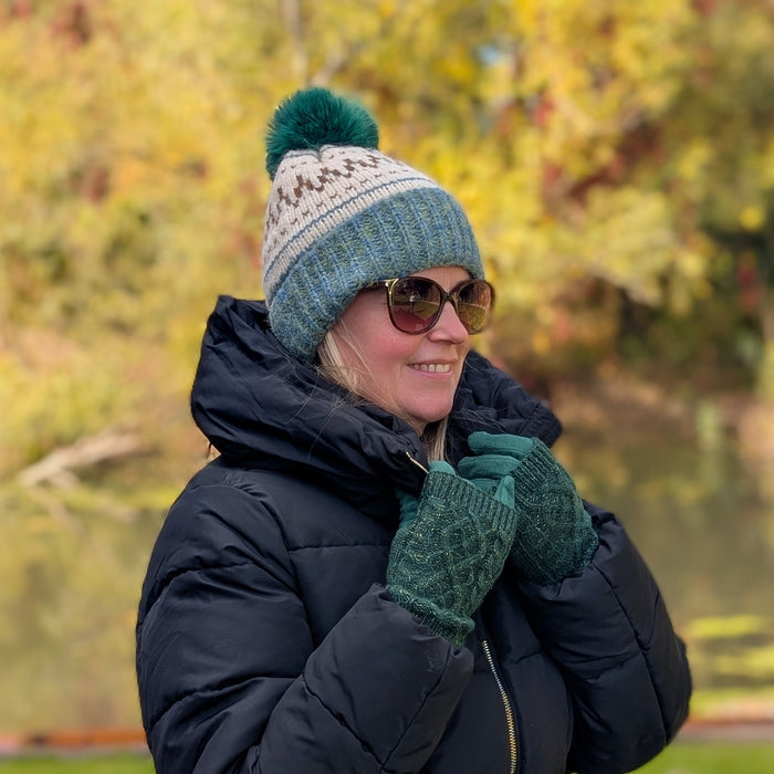 Forest Fairisle Gift Set – Green Bobble Hat & 3-in-1 Gloves