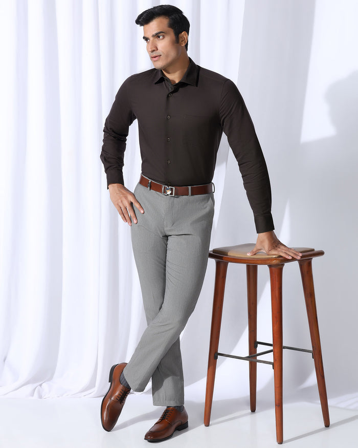 Formal Brown Stripe Shirt - Merlot